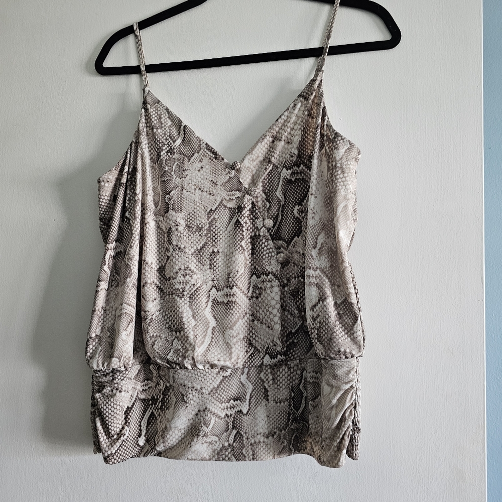 White House Black Market Button Surplice Cami in Mojave Allover Vanilla